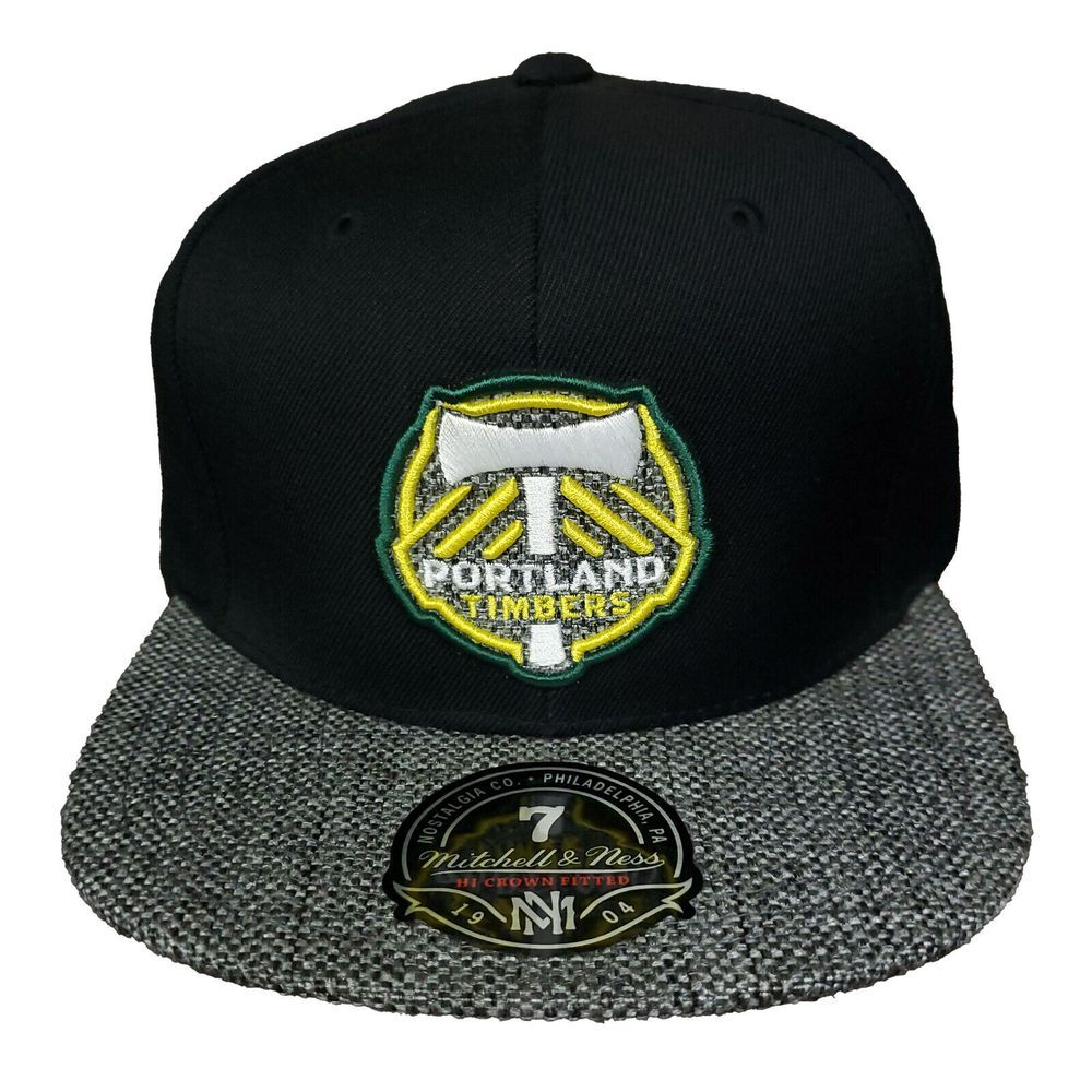 Portland Timbers Mitchell & Ness MLS Fitted 7 Flatbill Hat Cap 3D Logo Black NWT